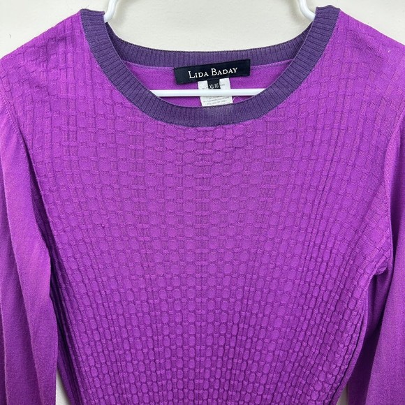 Lida Baday Italy Sweater Cardigan Set XL Designer Wool Silk Cashmere Purple Flaw - Picture 15 of 16